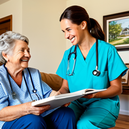 Home 18 **
A professional occupational therapist, fully clothed in medical scrubs, conducting an interview with a senior woman in her home. The woman is smiling and relaxed, sitting comfortably in her favorite chair. The therapist is actively listening. The living room is cozy and well-lit, decorated with family photos and personal touches. safe for work, appropriate content, professional setting, perfect anatomy, natural pose, family-friendly.
**