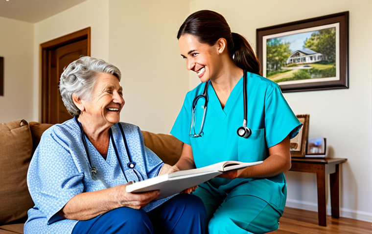 **

A professional occupational therapist, fully clothed in medical scrubs, conducting an interview with a senior woman in her home. The woman is smiling and relaxed, sitting comfortably in her favorite chair. The therapist is actively listening. The living room is cozy and well-lit, decorated with family photos and personal touches. safe for work, appropriate content, professional setting, perfect anatomy, natural pose, family-friendly.

**