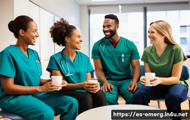 작업치료사의 팀 리더 경험담 - **Prompt: Team Cohesion and Mutual Support**
A diverse group of five occupational therapists, me...