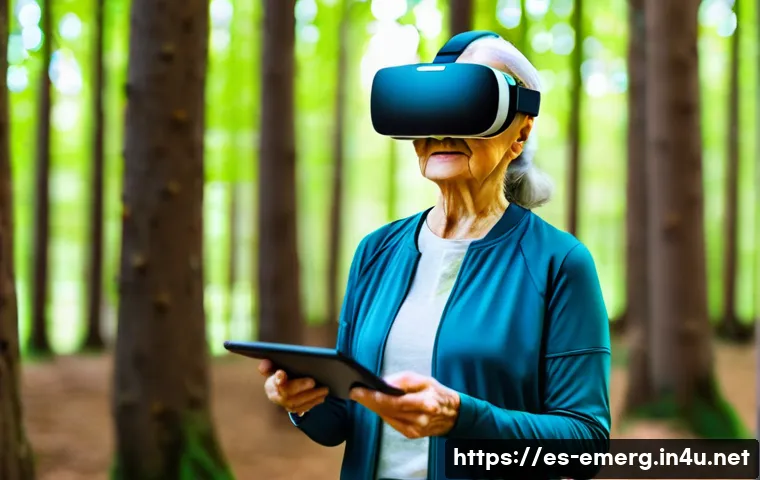 작업치료사의 기술 동향 - **Prompt 1: Immersive Virtual Reality Rehabilitation**
"A bright and hopeful image of an elderly...