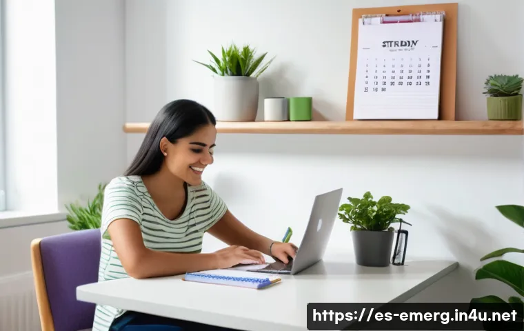 작업치료사의 자격증 시험 준비 성공 사례 - A cozy, well-lit study corner in a modern apartment, featuring a young Hispanic woman in casual atti...