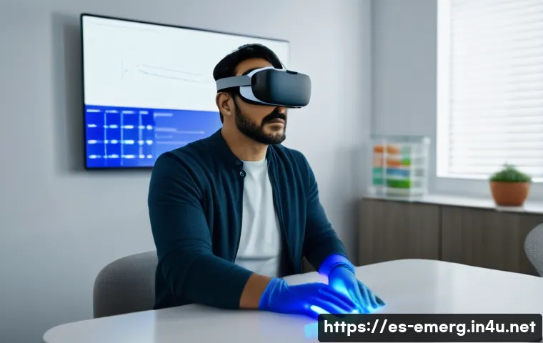 작업치료사의 최신 치료법 성공 사례 - A modern occupational therapy clinic scene showing a middle-aged Hispanic male patient wearing light...