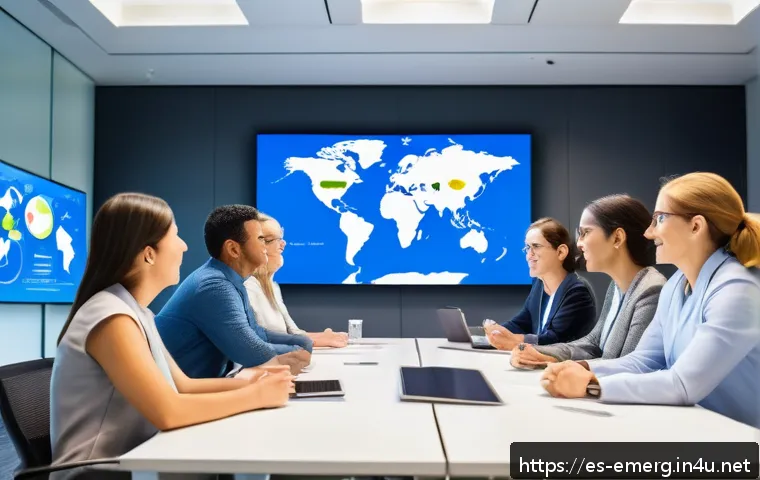 작업치료사의 글로벌 교육 참여 후기 - A diverse group of occupational therapists collaborating in a modern international conference room, ...