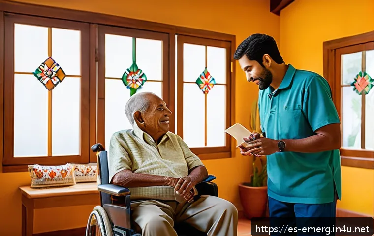 작업치료사의 인턴십 경험담 - A compassionate occupational therapist assisting an elderly Hispanic man recovering from a physical ...