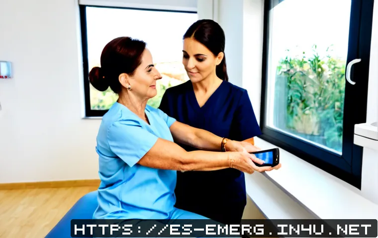 작업치료사의 의료기기 활용법 - Photorealistic occupational therapist in a bright modern rehabilitation clinic in Spain, calmly guid...